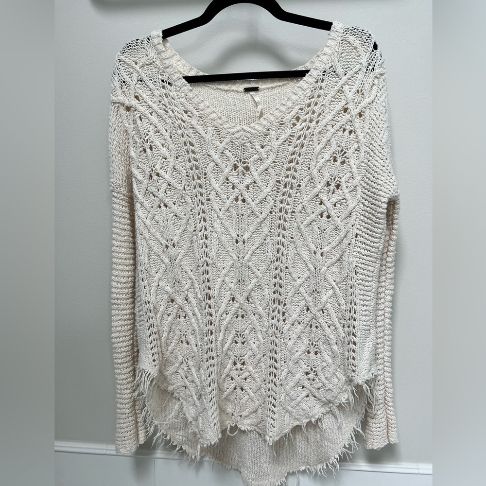 Free people white boho knit sweater